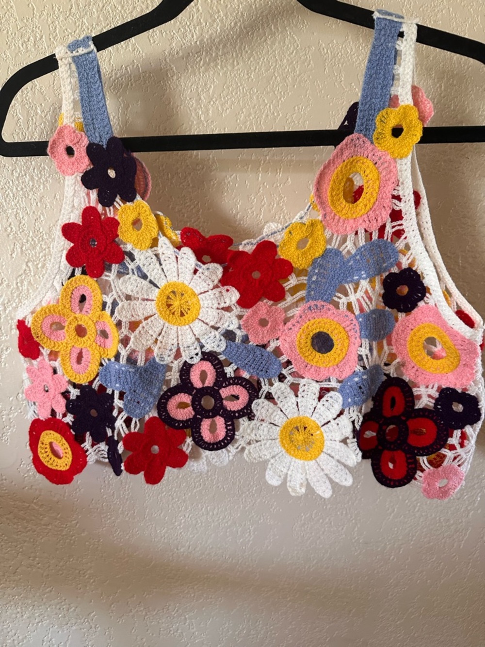 Crochet Floral Appliqué Crop Top - Multi